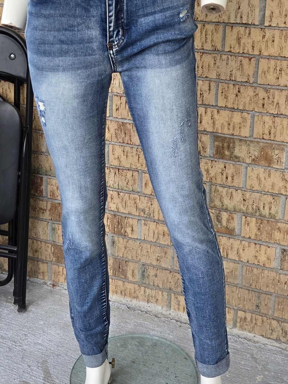 Shein Blue Women's Slim Fit Distressed Jeans